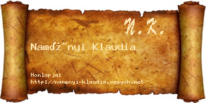 Naményi Klaudia névjegykártya